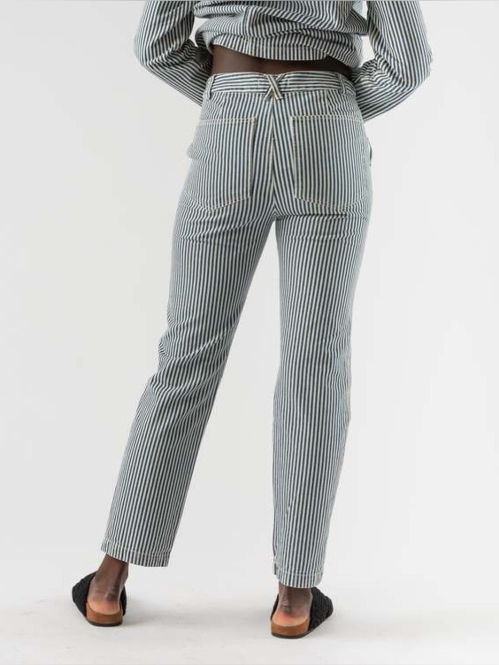 Alex Mill Sullivan Indigo Ivory Railroad Stripe Straight Leg Pants Jeans size 10